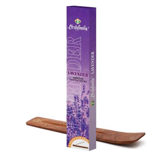 LAVENDER Premium Incense Sticks, Bestofindia (ЛАВАНДА премиальные благовония, Бэстофиндия), 70 г. (20 палочек + подставка)
