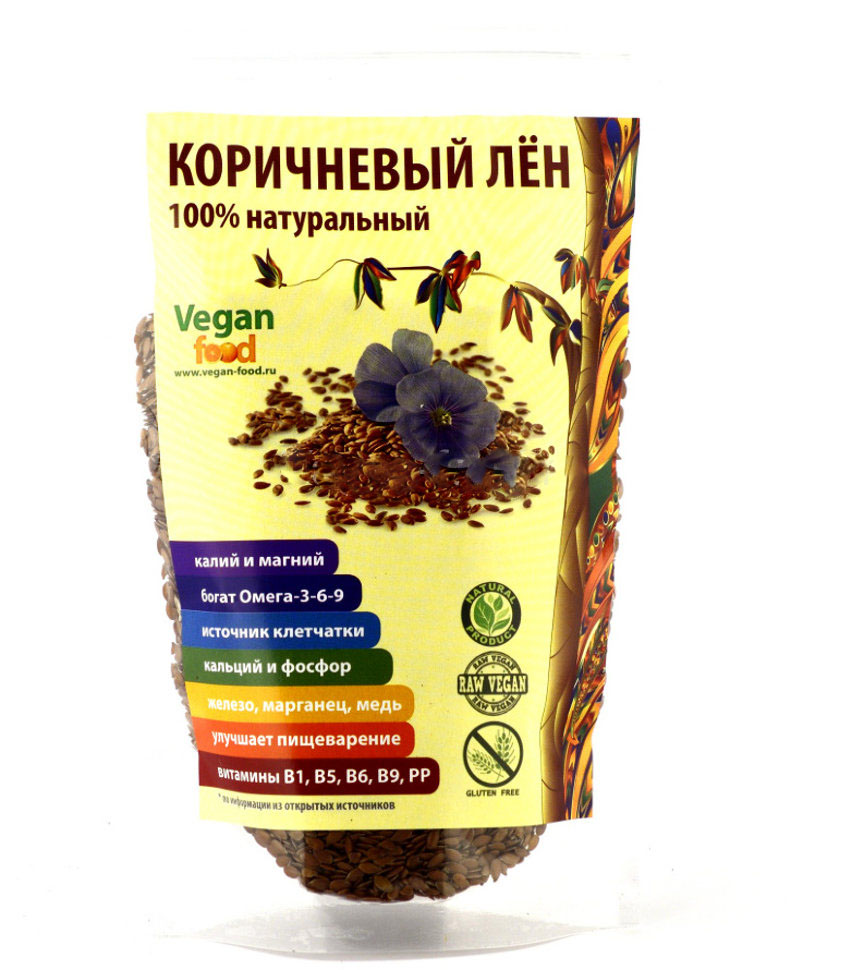 КОРИЧНЕВЫЙ ЛЁН 100% натуральный, Vegan Food, 250 г.