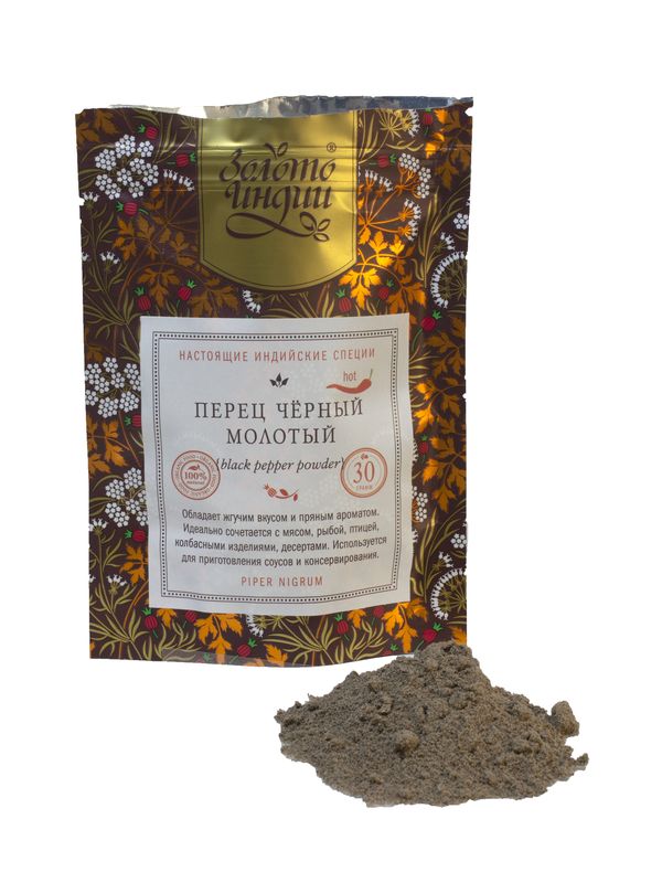 ПЕРЕЦ ЧЁРНЫЙ МОЛОТЫЙ black pepper powder (piper nigrum), Золото Индии, 30 г.