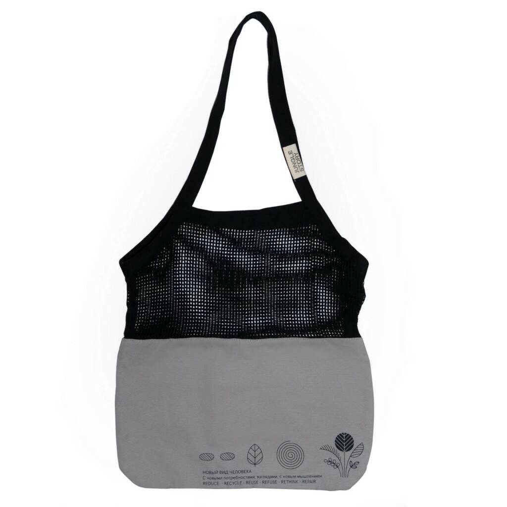 Turtle Bag, Jungle Story (ЧЕРНО СЕРАЯ Хлопковая комбинированная сумка шоппер и авоська), 1 шт.